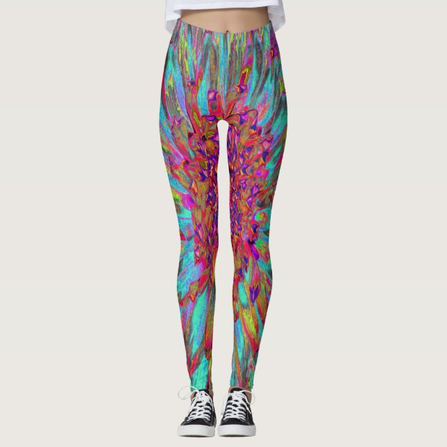 Psychedelic Aquamarin Blue Abstrakt Decorative Dah Leggings (Vorderseite)
