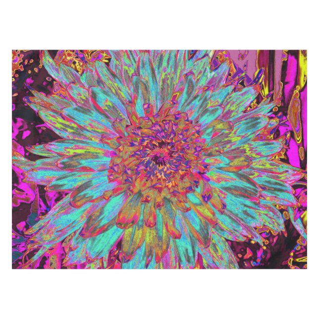Psychedelic Aquamarin Blue Abstrakt Decorative Dah Tischdecke (Vorderseite (Horizontal))