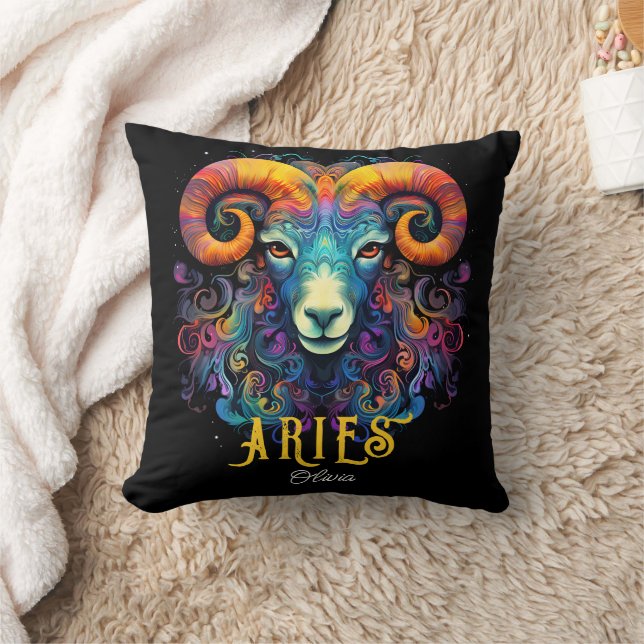 Psychedelic Art Aries Zodiac Name Kissen (Decke)
