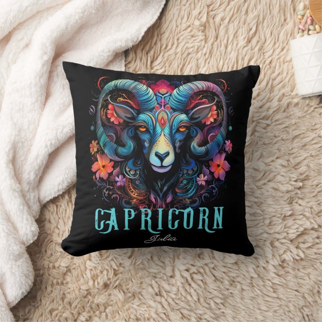 Psychedelic Art Capricorn Zodiac Name Kissen (Decke)
