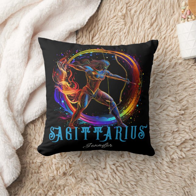 Psychedelic Art Sagittarius Zodiac Name Kissen (Decke)