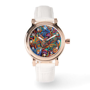 Psychedelic Batik Gitarre Kunstfarbenfrohe Retro M Armbanduhr