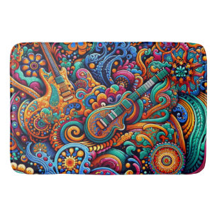 Psychedelic Batik Gitarre Kunstfarbenfrohe Retro M Badematte