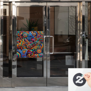 Psychedelic Batik Gitarre Kunstfarbenfrohe Retro M Fensteraufkleber