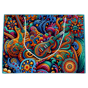 Psychedelic Batik Gitarre Kunstfarbenfrohe Retro M Große Geschenktüte