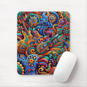 Psychedelic Batik Gitarre Kunstfarbenfrohe Retro M Mousepad