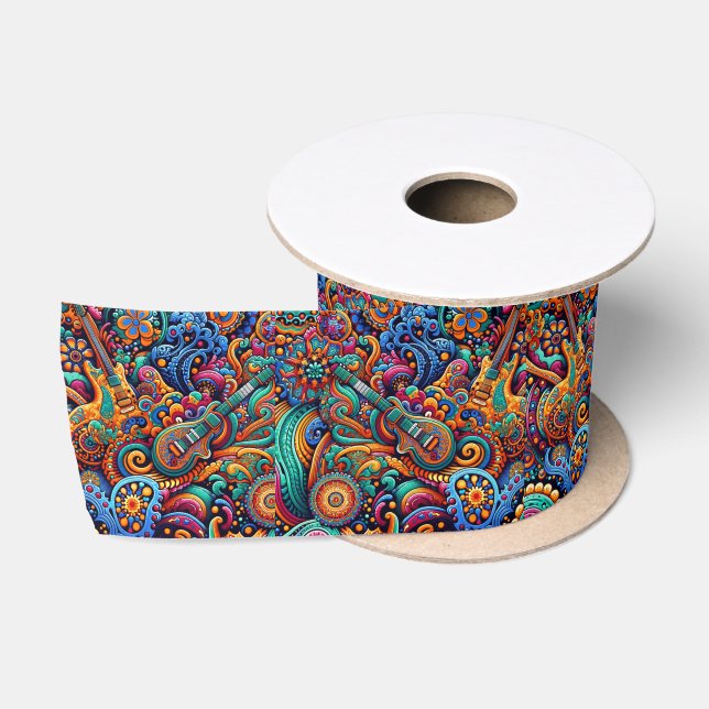 Psychedelic Batik Gitarre Kunstfarbenfrohe Retro M Satinband (Spule)