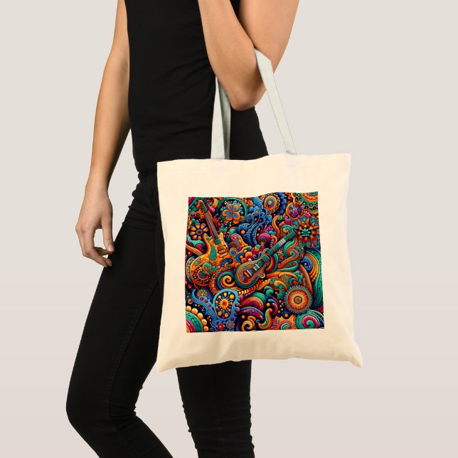 Psychedelic Batik Gitarre Kunstfarbenfrohe Retro M Tragetasche (Vorderseite (Produkt))