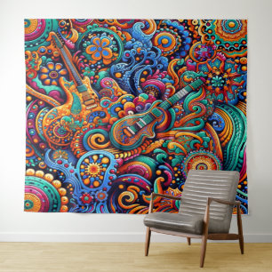 Psychedelic Batik Gitarre Kunstfarbenfrohe Retro M Wandteppich