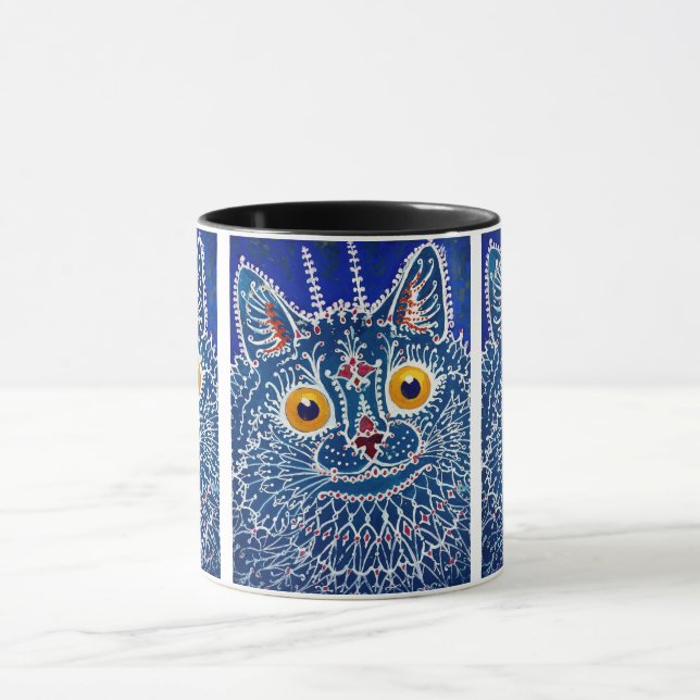 Psychedelic Blue Cat Painting von Louis Wain Tasse (Zentrum)