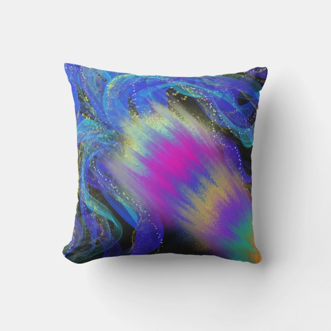 Psychedelic Blue Painting & "Wonderful" Word Art Kissen (Vorderseite)