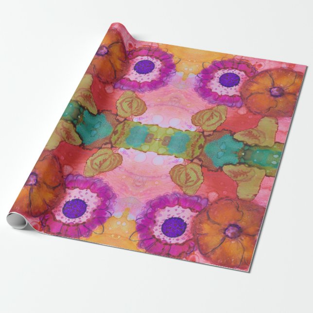 Psychedelic Blume Power Wrapping Papier Geschenkpapier (Ungerollt)