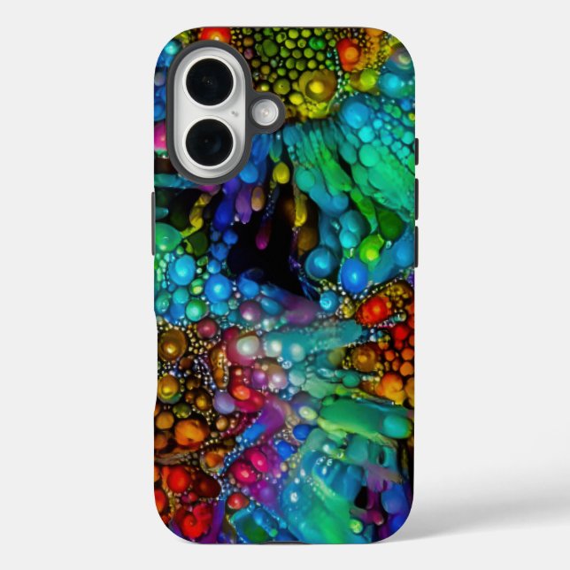 Psychedelic Bubble Burst Abstrakt Daisies iPhone 16 Hülle (Rückseite)