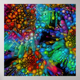 Psychedelic Bubble Burst Abstrakt Daisies Poster
