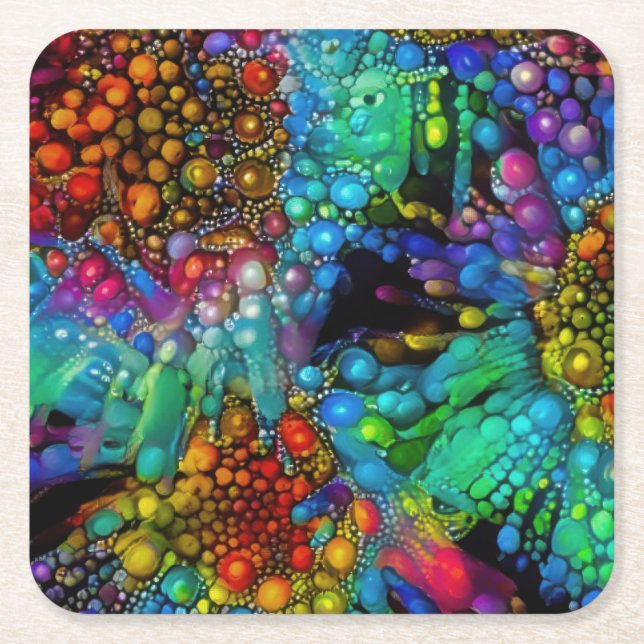 Psychedelic Bubble Burst Abstrakt Daisies Rechteckiger Pappuntersetzer (Vorderseite)