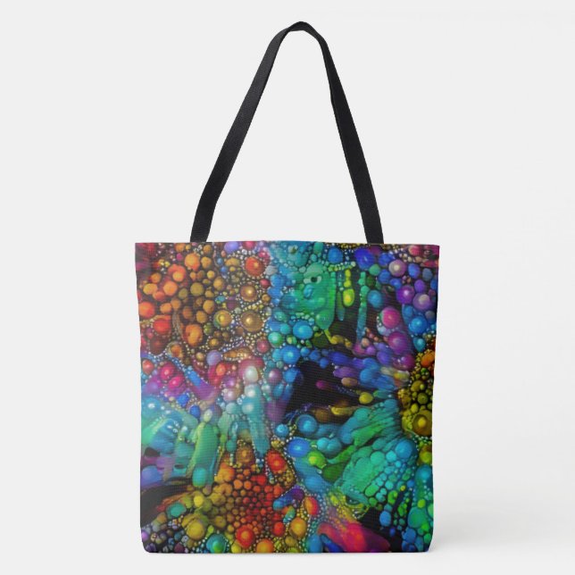 Psychedelic Bubble Burst Abstrakt Daisies Tasche (Vorderseite)