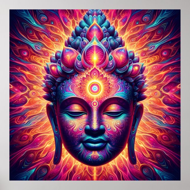 Psychedelic Buddha Art Poster - Vibrant Third Eye  (Vorne)