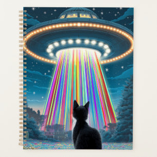 Psychedelic Cat & UFO Funny Alien Abduction Art Planer
