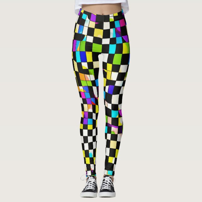 "Psychedelic Checkmate : Trippy À damiers Leggings (Devant)