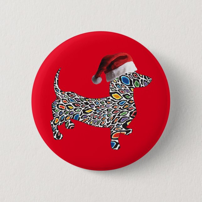 Psychedelic-Cheetah-Dackel-Santa Button (Vorderseite)
