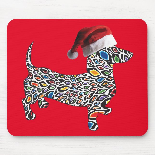 Psychedelic-Cheetah-Dackel-Santa Mousepad (Vorne)
