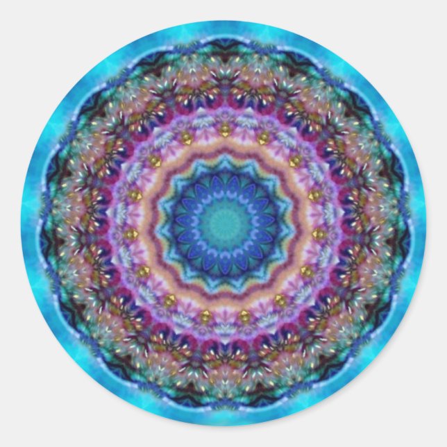 PSYCHEDELIC CIRCLES blue turquase pink violett Runder Aufkleber (Vorderseite)
