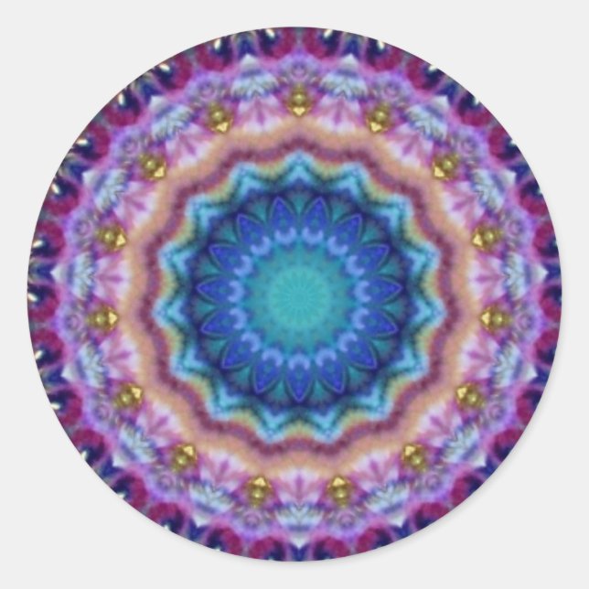 PSYCHEDELIC CIRCLES blue turquase pink violett Runder Aufkleber (Vorderseite)