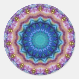 PSYCHEDELIC CIRCLES blue turquase pink violett Runder Aufkleber