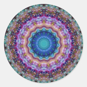 PSYCHEDELIC CIRCLES blue turquase pink violett Runder Aufkleber