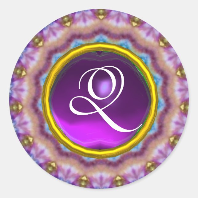 PSYCHEDELIC CIRCLES MONOGRAMM lila-rosa Runder Aufkleber (Vorderseite)
