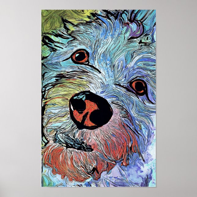 Psychedelic Colorful Westie Dog Art Portrait Poster (Vorne)