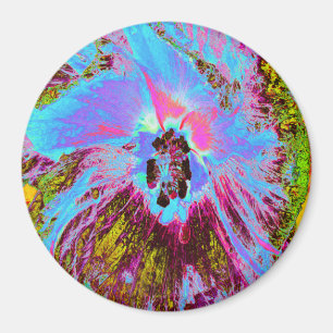 Psychedelic Cornflower Blue und Magenta Hibiskus Magnet
