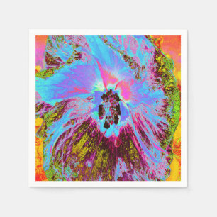 Psychedelic Cornflower Blue und Magenta Hibiskus Serviette