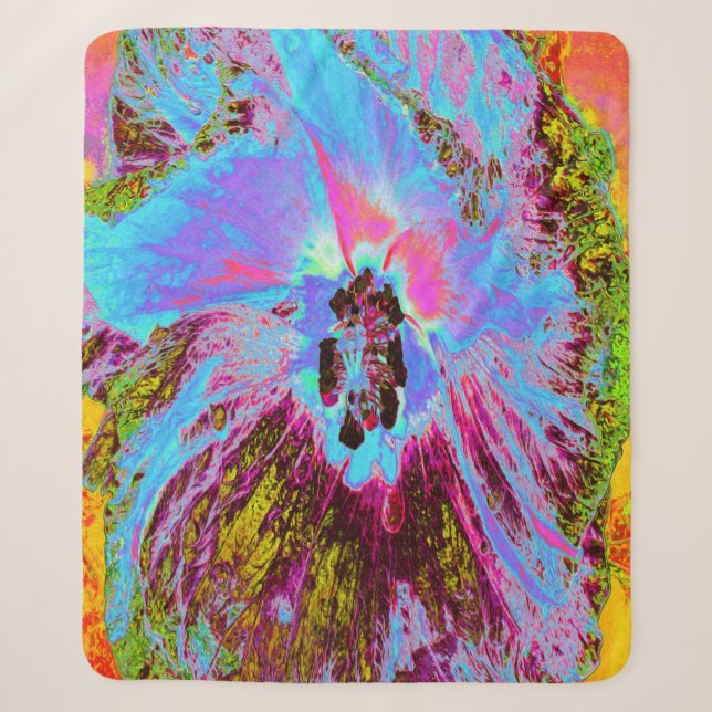 Psychedelic Cornflower Blue und Magenta Hibiskus Sherpadecke (Vorderseite)