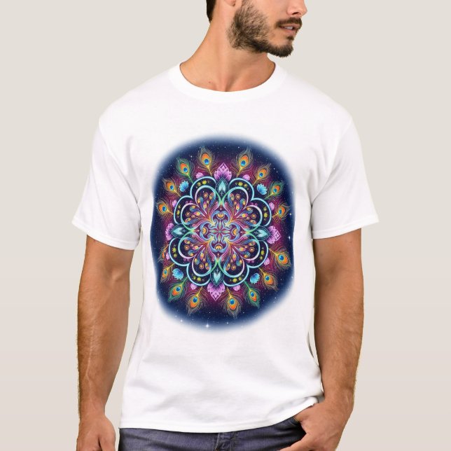 Psychedelic Cosmic Lotus Mandala Art T-Shirt (Vorderseite)