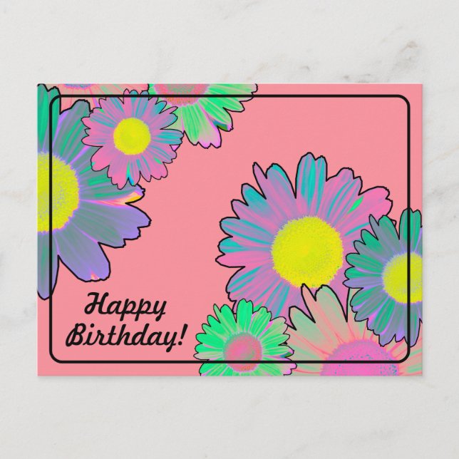 Psychedelic Daisies Happy Birthday Postkarte (Vorderseite)
