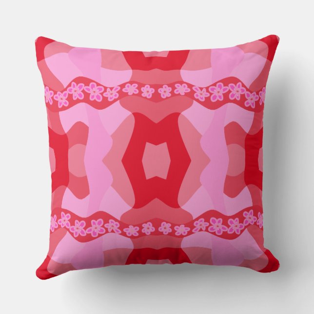 Psychedelic Daisy Chain Patchwork - Rosa Rot Kissen (Rückseite)