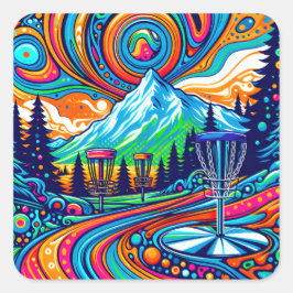 Psychedelic Disk Golf Course Quadratischer Aufkleber