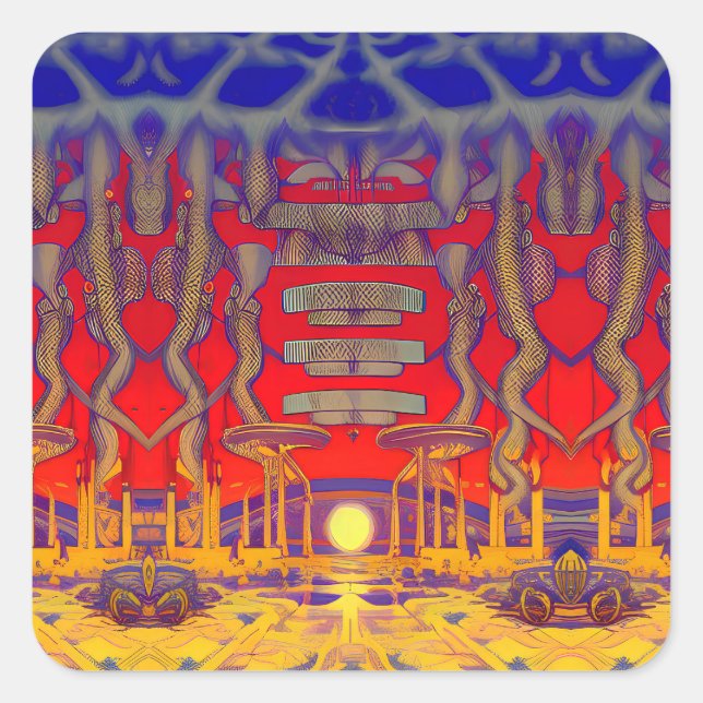 Psychedelic Dreamland Quadratischer Aufkleber (Vorderseite)