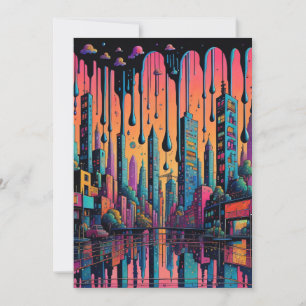 Psychedelic Drippy City Art Einladung