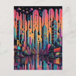 Psychedelic Drippy City Art Postkarte