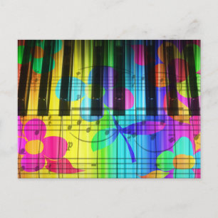Psychedelic Electric Piano Keyboard und Blume Postkarte
