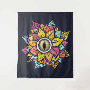 Psychedelic Eye Blume - Farbige Trippy Art Wandteppich