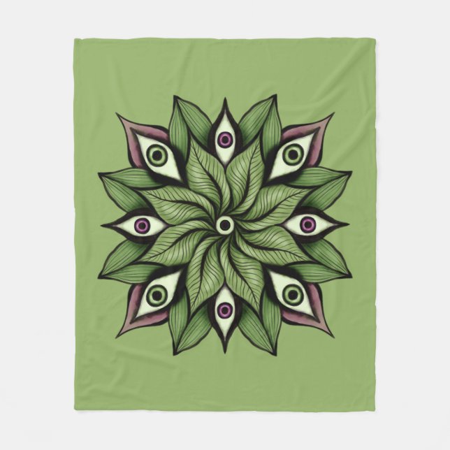 Psychedelic Eyes Mandala - Trippy Floral Pattern Fleecedecke (Vorderseite)