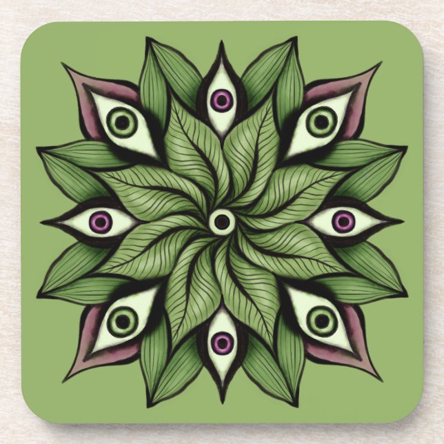 Psychedelic Eyes Mandala - Trippy Floral Pattern Getränkeuntersetzer (Vorderseite)