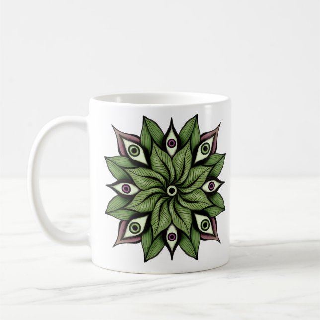 Psychedelic Eyes Mandala - Trippy Floral Pattern Kaffeetasse (Links)