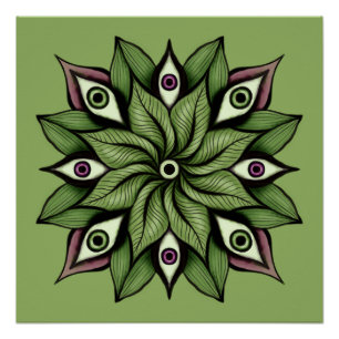 Psychedelic Eyes Mandala - Trippy Floral Pattern Poster