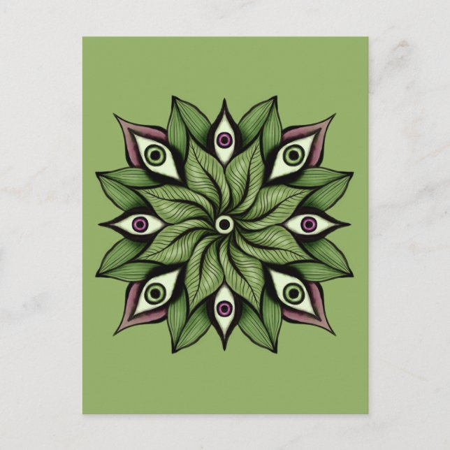 Psychedelic Eyes Mandala - Trippy Floral Pattern Postkarte (Vorderseite)