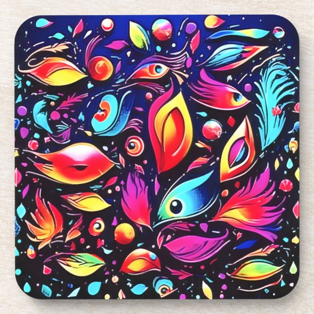 Psychedelic Feather Dream Getränkeuntersetzer (Vorderseite)