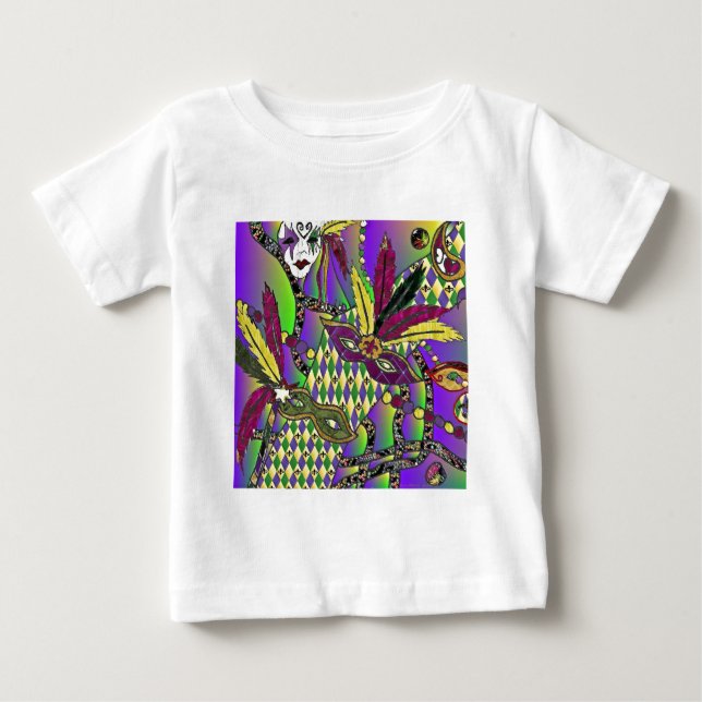 Psychedelic Feather Masks Fettdienstag Baby T-shirt (Vorderseite)